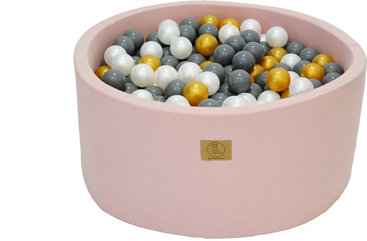 Ballenbakje.nl - Ballenbak XL Licht Roze | 90x30 cm | Inclusief 200 ballen - Parel Wit, Grijs, Goud